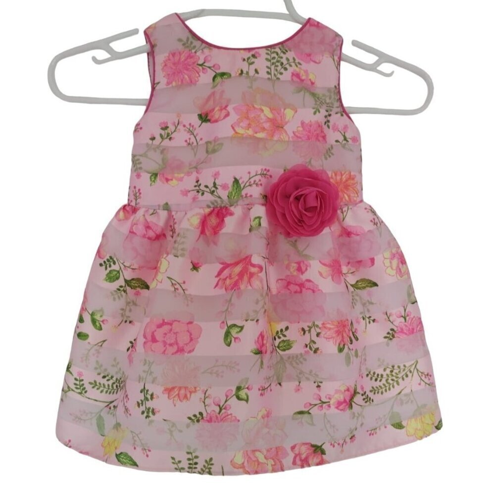Wonder Nation Girls Pink Polyester Floral Print Rosette Dress, Size 2T.